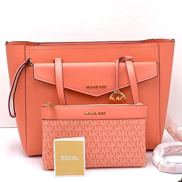 MICHAEL KORS 
Maisie Large Pebbled Leather 3-in-1 Tote Bag SHERBERT SIGNATUR - Picture 2 of 16
